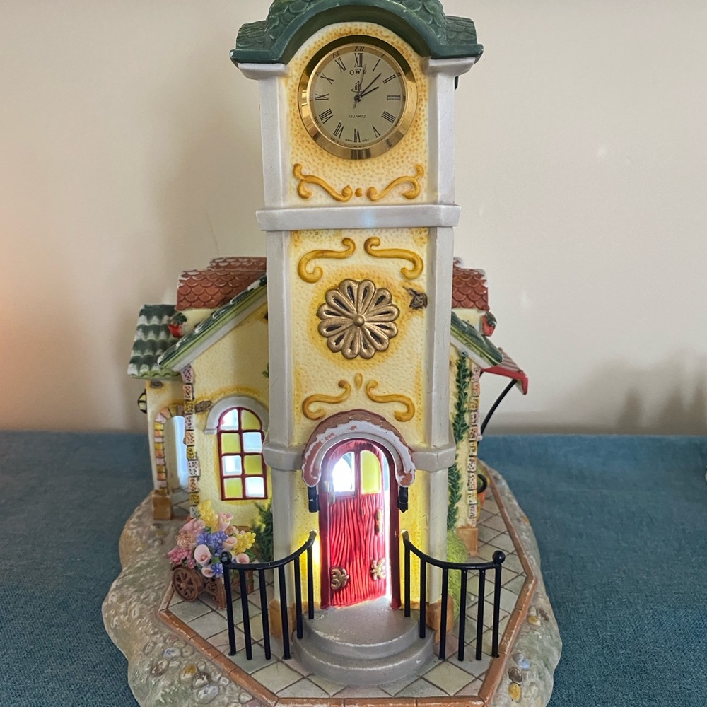 PartyLite Tealight Village Clock House Candle Holder